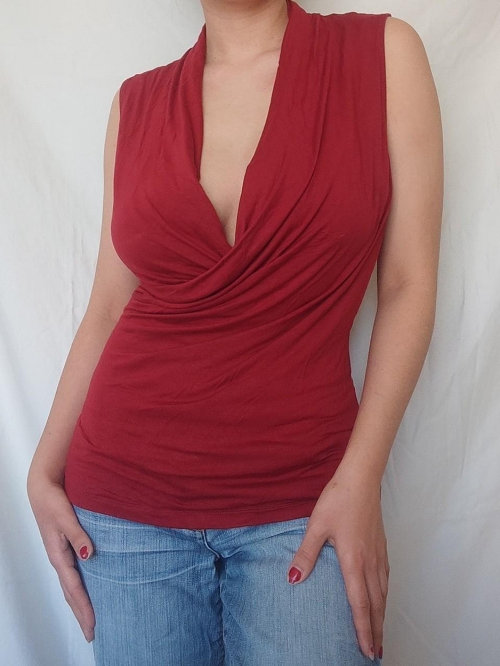 Laura Petites Red Low Cut Tank Top